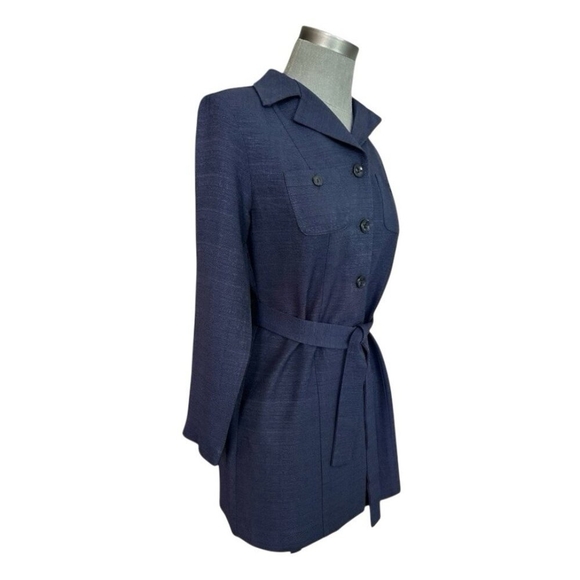 Vintage Clues Collection New York Paris Dark Blue Belted Jacket Women's Jacket - Picture 5 of 8